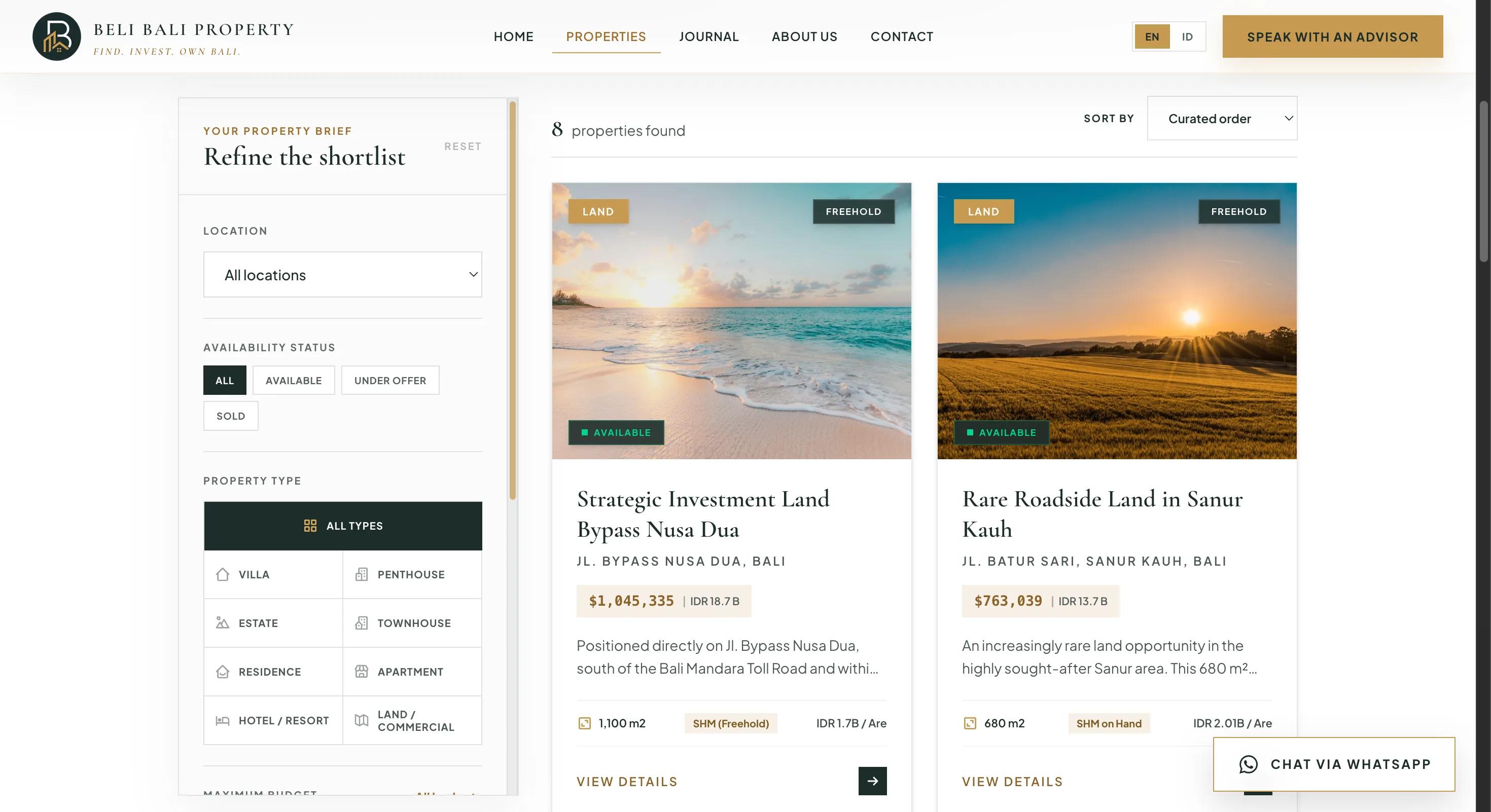 Tampilan katalog listing villa Beli Bali Property