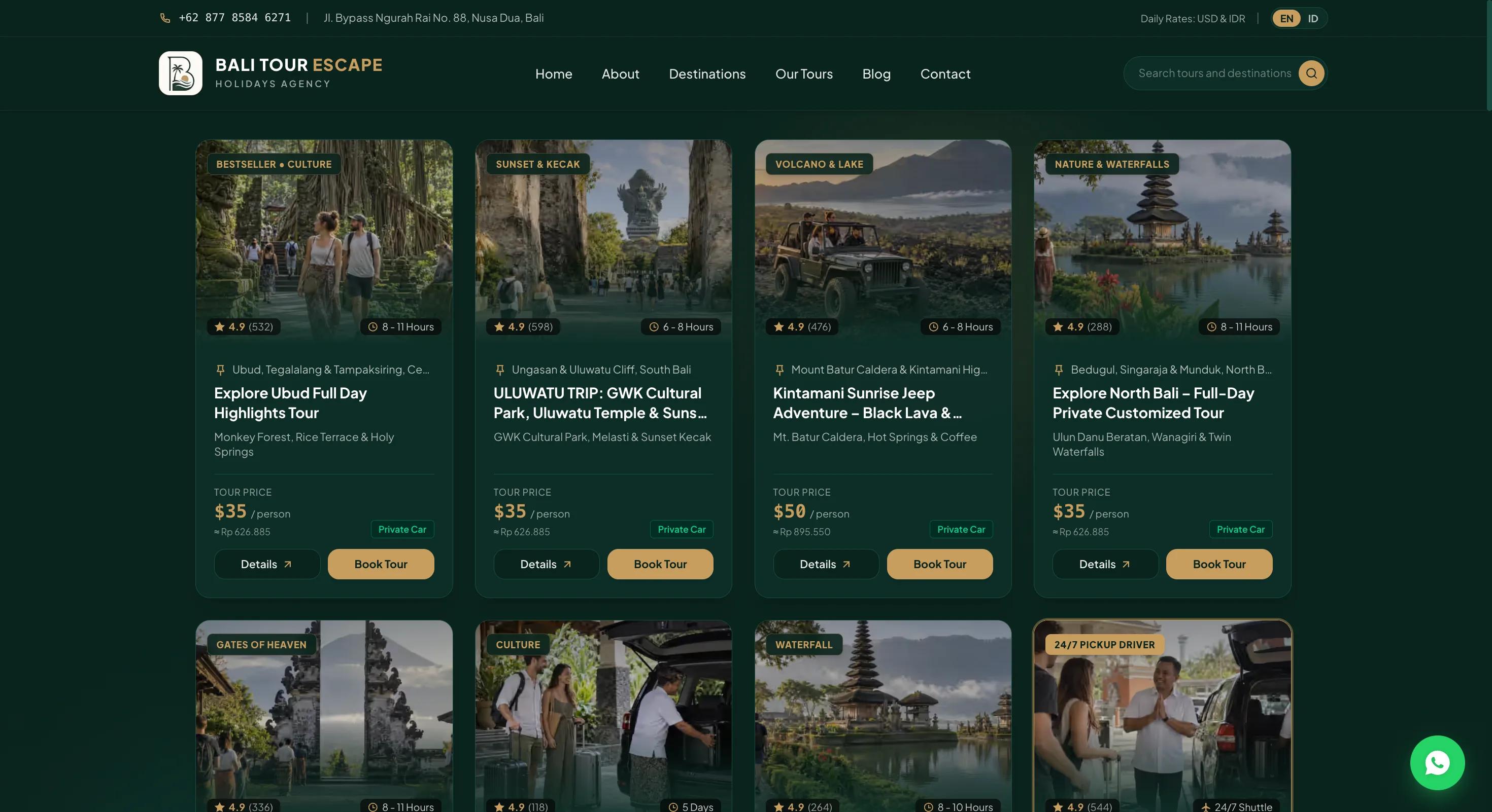 Bali Tour Escape homepage interface
