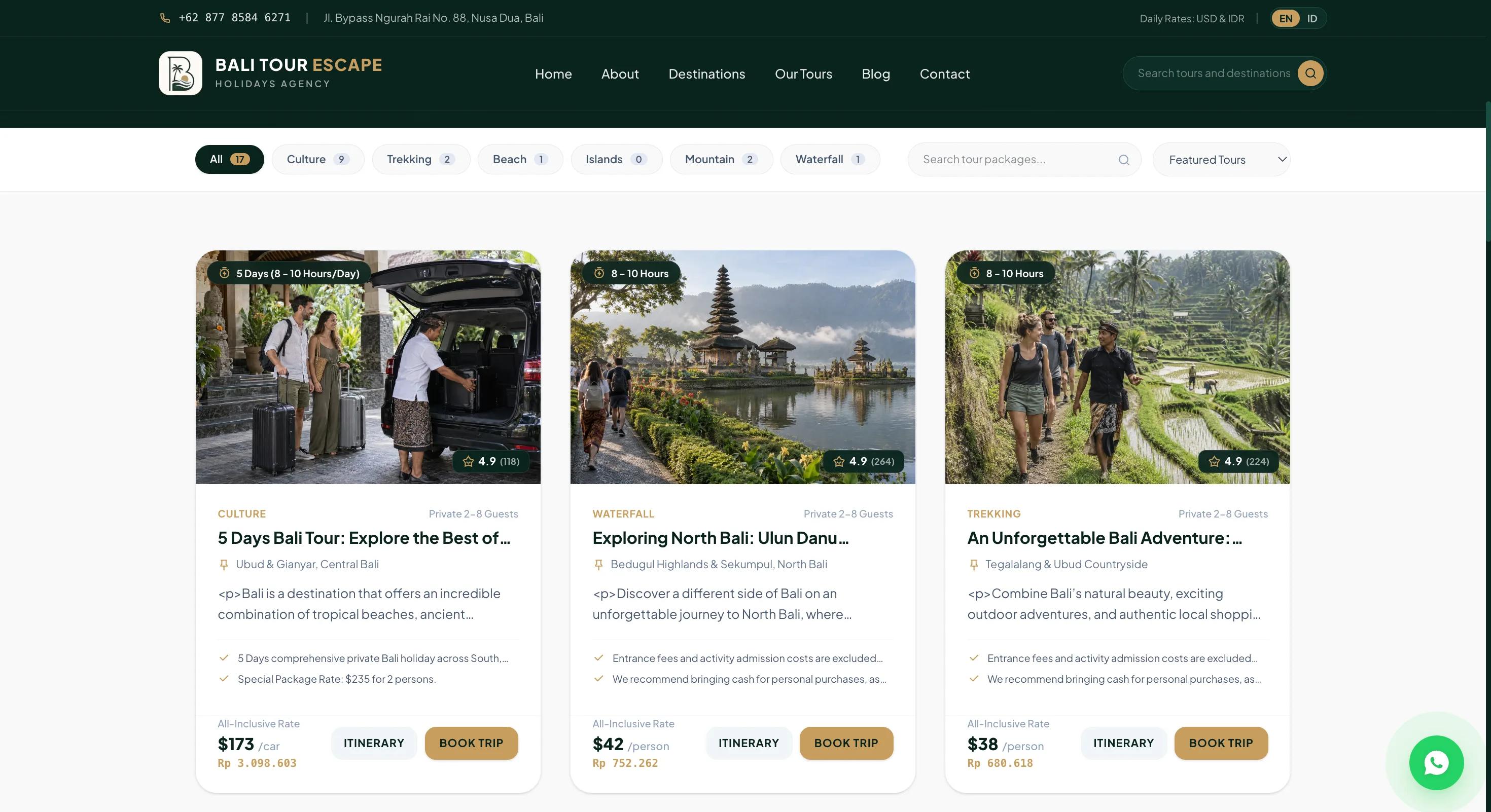 Bali Tour Escape day trips and drivers listing